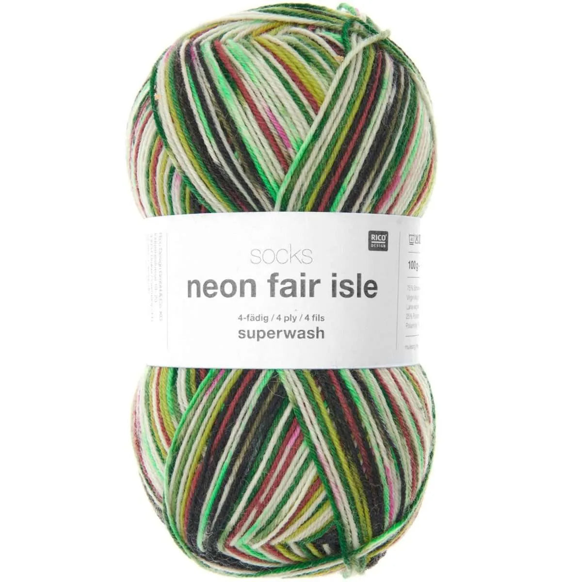 Rico Design Socks Neon Fair Isle 4-ply Sock Yarn
