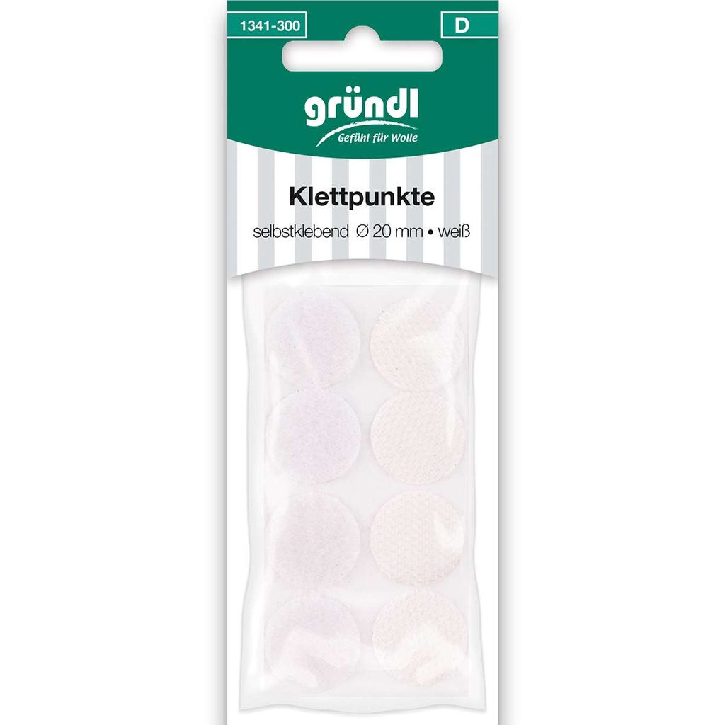 Gründl Klettpunkte selbstklebend, Ø 20 mm, weiß, 8 Stück