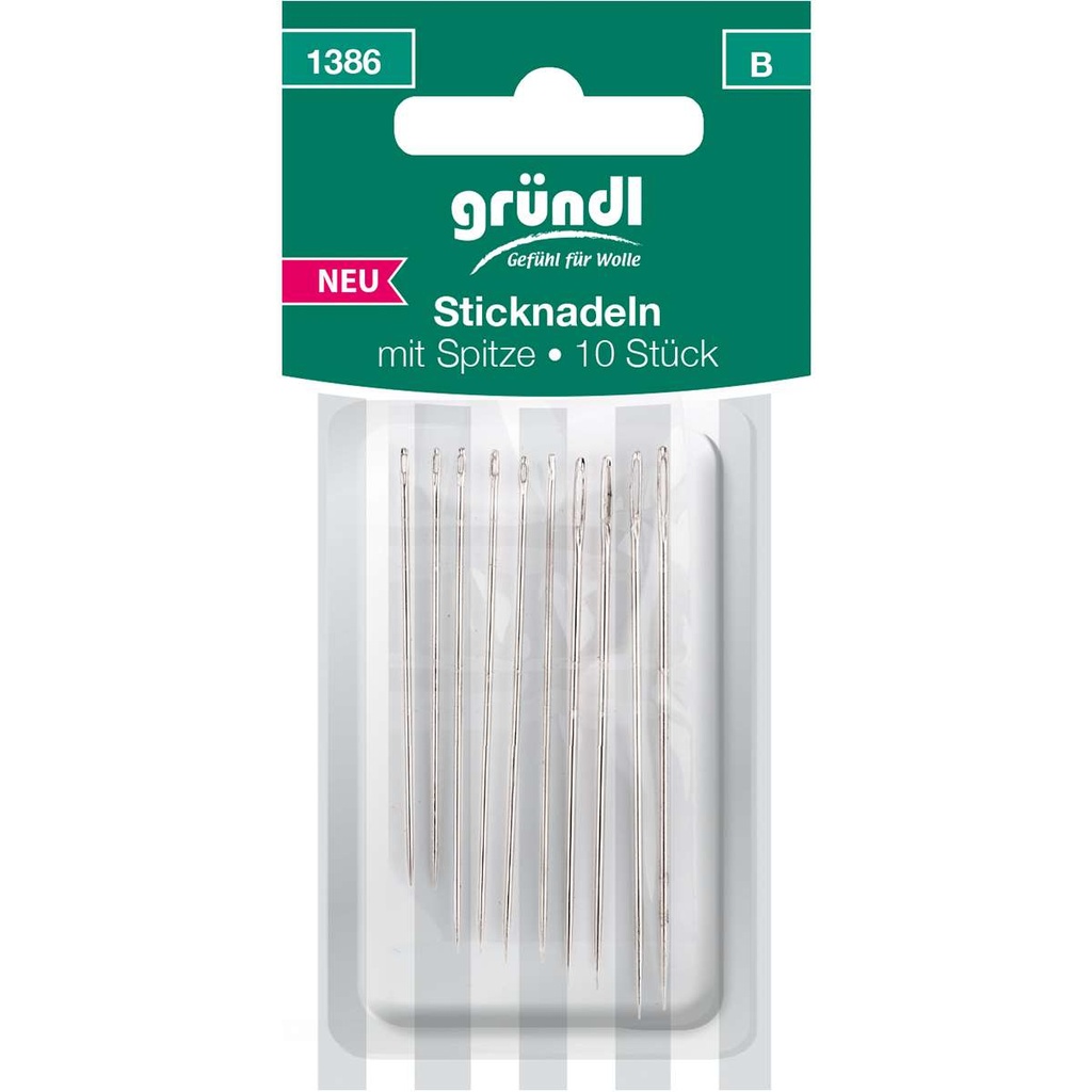 Gründl Sticknadeln mit Spitze, 10 Nadeln, versch. Größen
