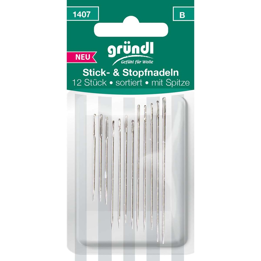 Gründl Stick- &amp; Stopfnadeln mit Spitze, 12 Nadeln
