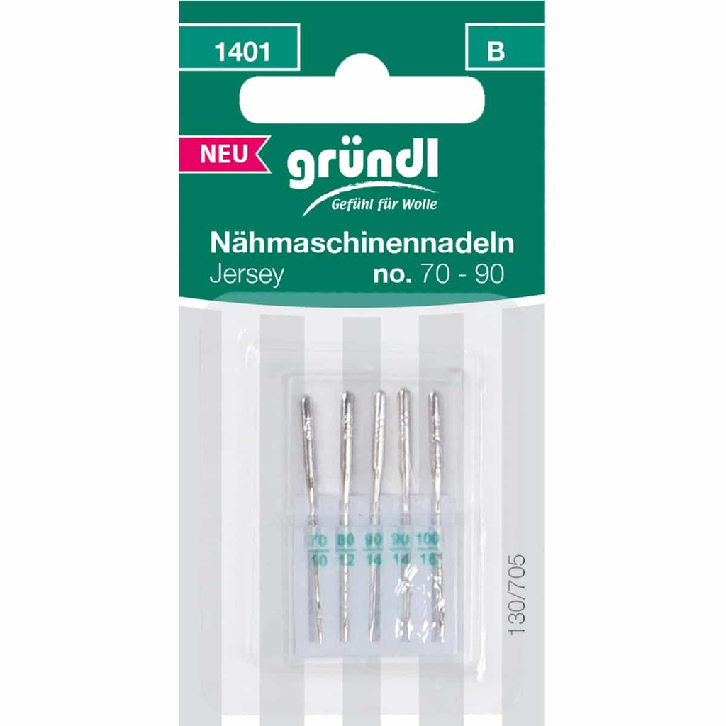 Gründl Nähmaschinennadeln Jersey, 5 Stück, No. 70 – 90