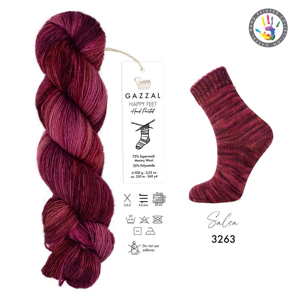 Gazzal Happy Feet Hand-Dyed Sock Yarn with Merino wool