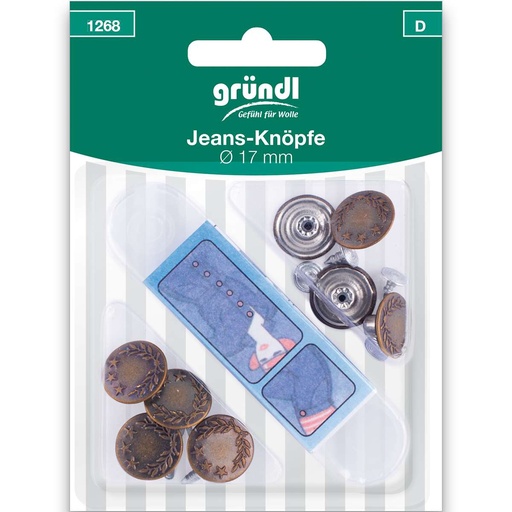 [1268] Gründl Jeans-Knöpfe, Ø 17 mm, 8 Stück