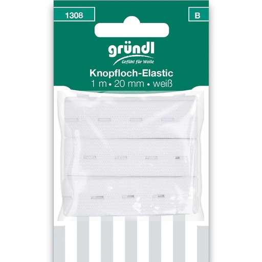 [1308] Gründl Knopfloch-Elastik, 20 mm x 1 m, weiß