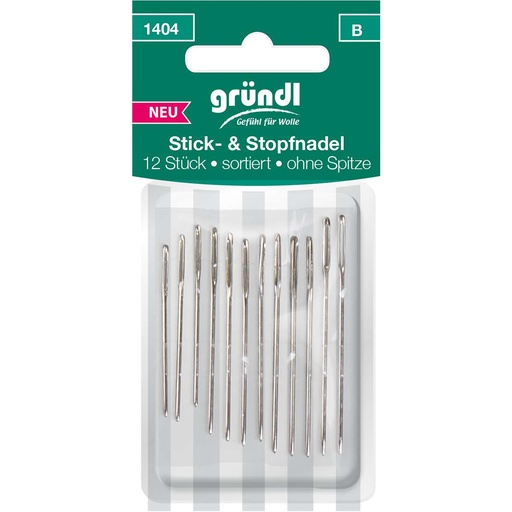 [1404] Gründl Stick- &amp; Stopfnadeln ohne Spitze, 12 Nadeln