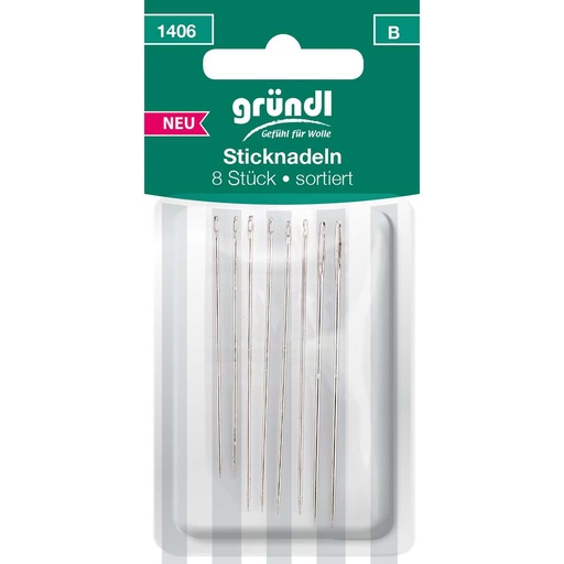 [1406] Gründl Sticknadeln mit Spitze, 8 Nadeln