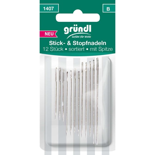 [1407] Gründl Stick- &amp; Stopfnadeln mit Spitze, 12 Nadeln