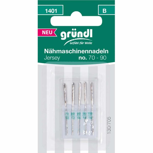 [1401] Gründl Nähmaschinennadeln Jersey, 5 Stück, No. 70 – 90